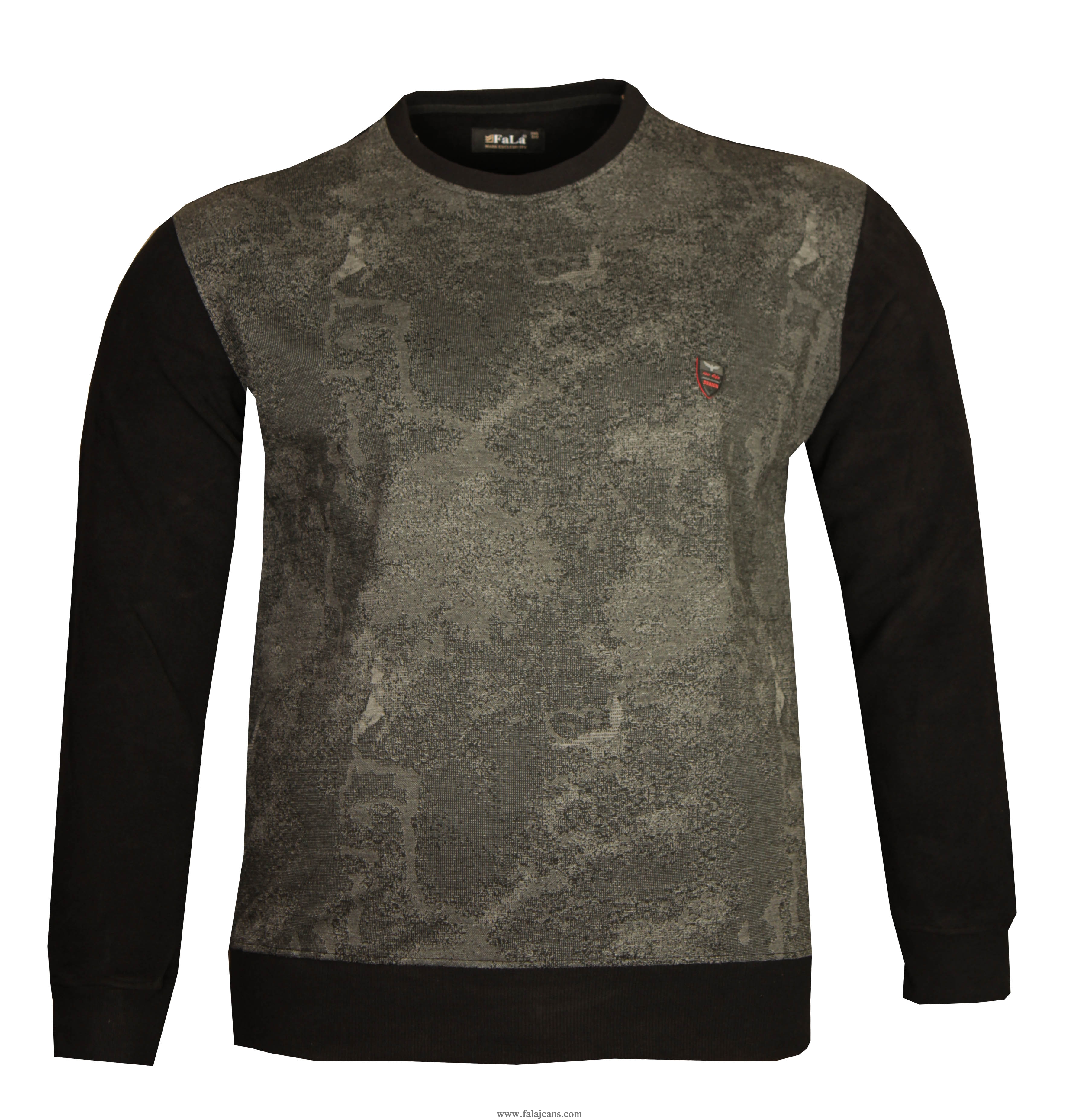 Büyük Beden Bisiklet Yaka Kalın Sweatshirt 79009 Siyah - 1