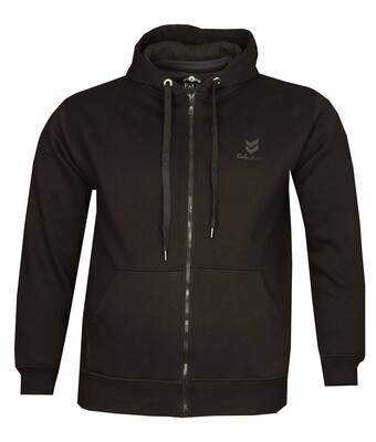  - Büyük Beden Fermuarlı Kapşonlu Kalın Sweatshirt Siyah 80017