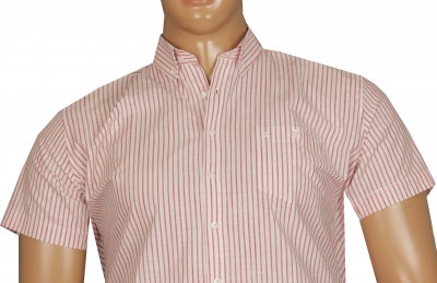 Büyük Beden Kısa Kol Çizgili Gömlek 51051 Kırmızı - Thumbnail