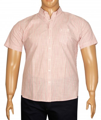  - Büyük Beden Kısa Kol Çizgili Gömlek 51051 Kırmızı