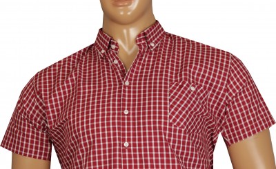 Büyük Beden Kısa Kol Ekose Gömlek 51049 Kırmızı - Thumbnail