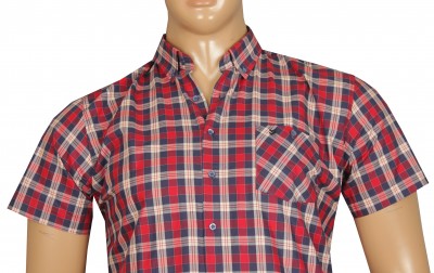 Büyük Beden Kısa Kol Ekose Gömlek 51050 Kırmızı - Thumbnail