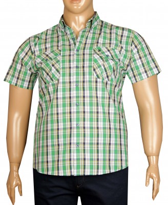  - Büyük Beden Kısa Kol Kareli Gömlek 51059 Yeşil