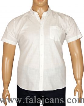 Büyük Beden Kısa Kol Keten Gömlek 51071 Beyaz