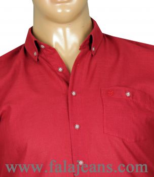 Büyük Beden Kısa Kol Keten Gömlek 51064 Kırmızı
