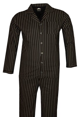  - Büyük Beden Saf Pamuk Çizgili Pijama Takımı Siyah 86002