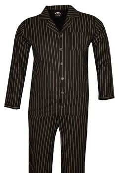 Büyük Beden Saf Pamuk Çizgili Pijama Takımı Siyah 86002