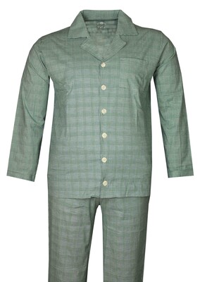  - Büyük Beden Saf Pamuk Kareli Pijama Takımı Su yeşili 86002