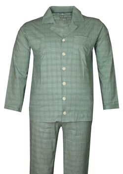 Büyük Beden Saf Pamuk Kareli Pijama Takımı Su yeşili 86002