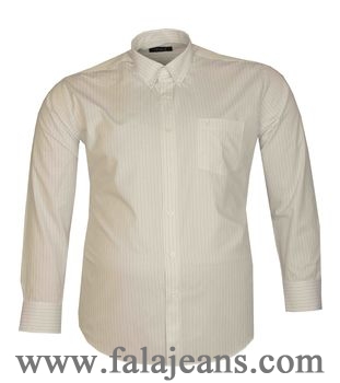 Büyük Beden Uzun Kollu Çizgili Gömlek 95389 Beyaz