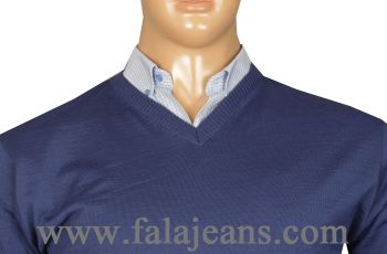 Büyük Beden V Yaka İnce Kazak 91043 Navy Blue